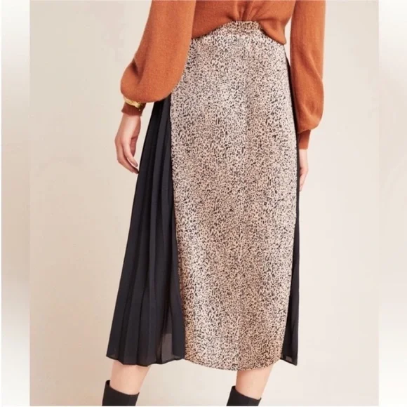 NEW Current Air for Anthropologie Leopard Pleated Midi Skirt Size Large